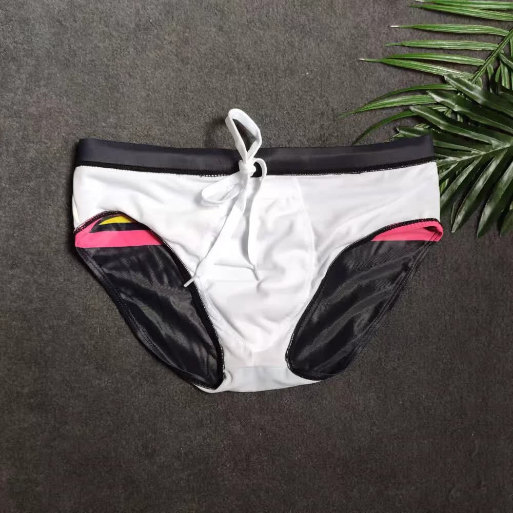 Costume da bagno da uomo UXH337 a triangolo, aderente, a righe colorate, stampato, bianco e nero, semplice ed elegante, collezione 2026UXH