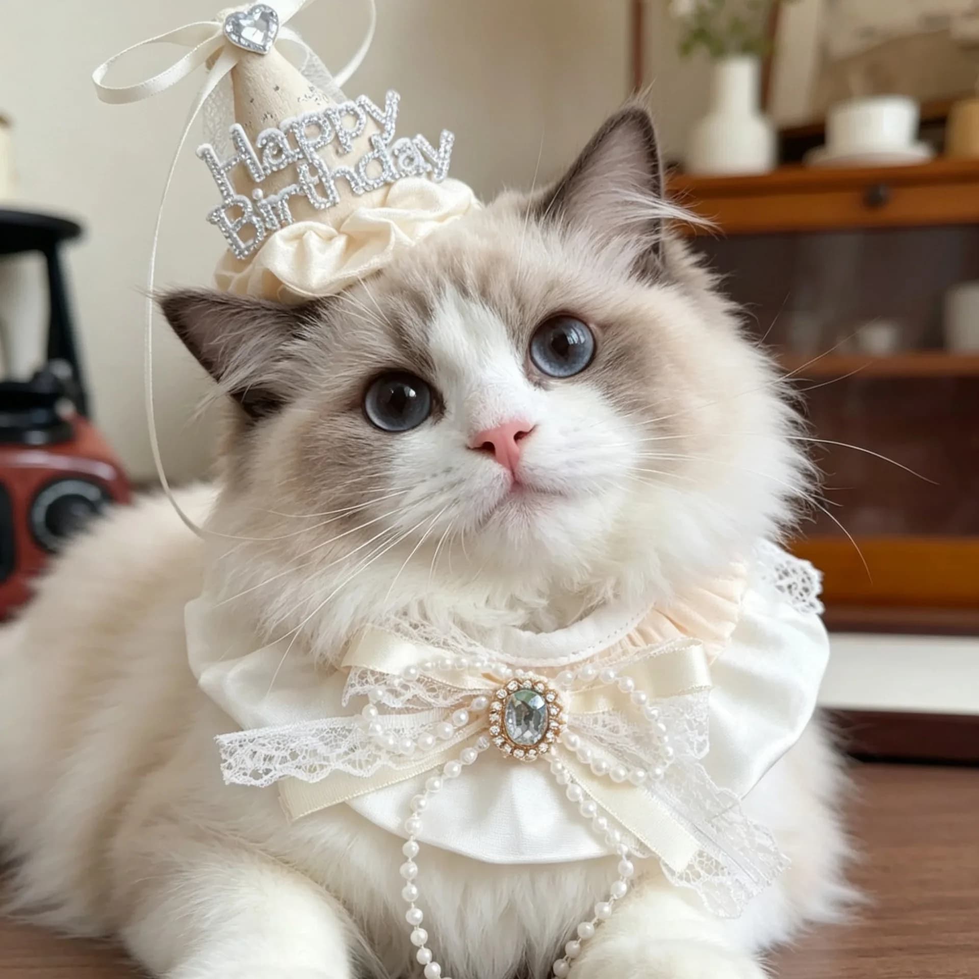 Cat Birthday Dress Up Hat Pet Dog Birthday Party Princess Wind Diamond Set Medium and Small Dog Collar