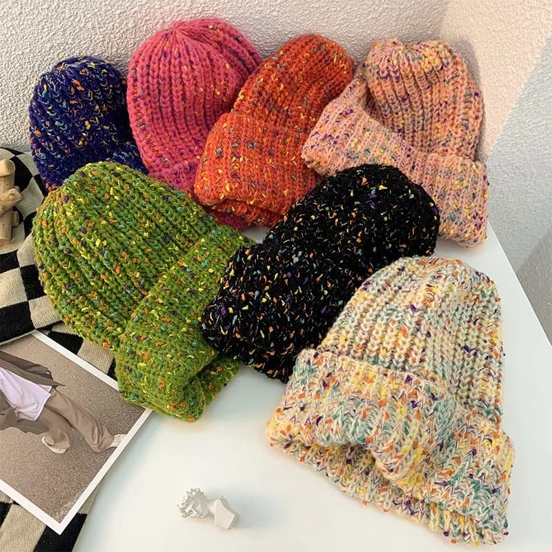 Trendy Mixed Color Slouchy Beanie for Women Autumn Winter Classic Coldproof Warm Skull Cap Thick Knit Hats MZr05