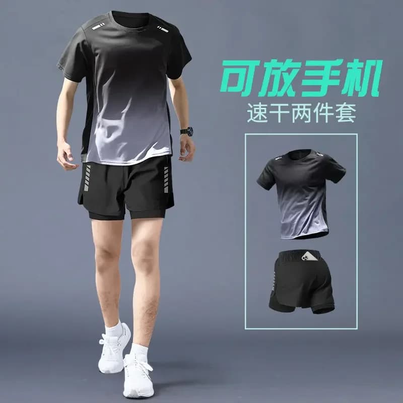 Set Estivo da Corsa per Uomo - Maglia a Maniche Corte e Pantaloncini ad Asciugatura Rapida, Attrezzatura Professionale per Palestra e Allenamento Maratona