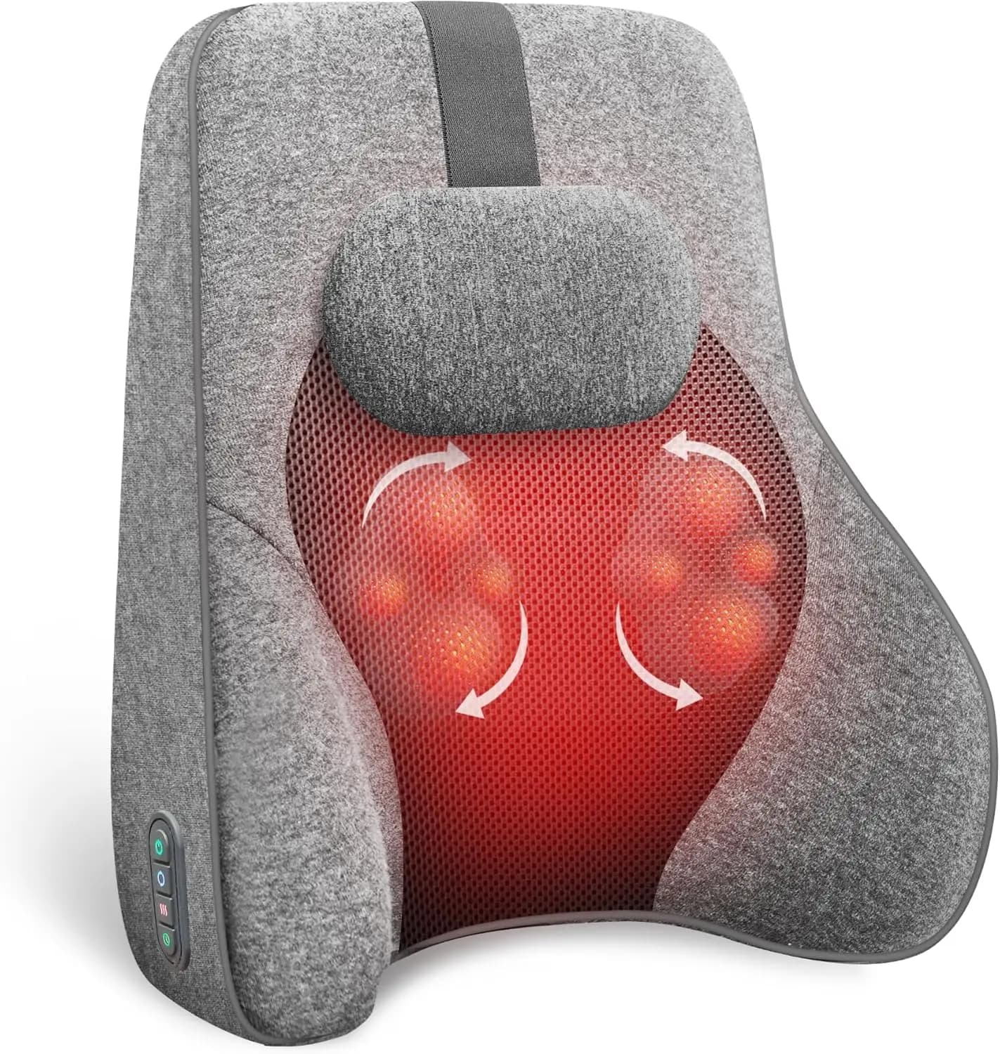 Cuscino riscaldante per la schiena con 4 testine massaggianti Shiatsu e memory foam per ufficio, auto, sedia da gaming - Grigio