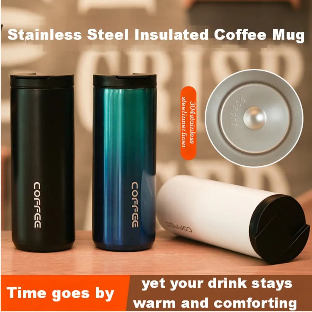 Borraccia Termica Sottovuoto da 550ml in Acciaio Inossidabile 304, Tazza da Caffè Portatile Antigoccia per Viaggi e Auto