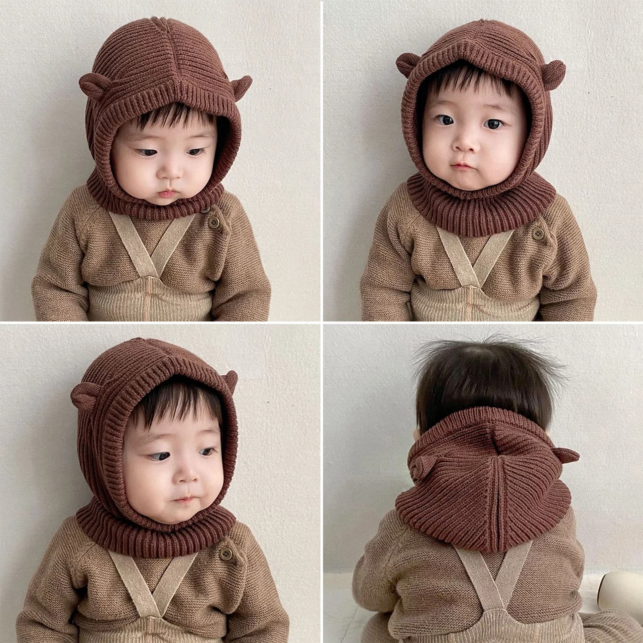 Winter Warm Baby Ear Protection Cap Cartoon Ears Balaclava Hat 0-1Y Newborn Neckerchief Woolen Knit Headgear Kids Hooded Beanie