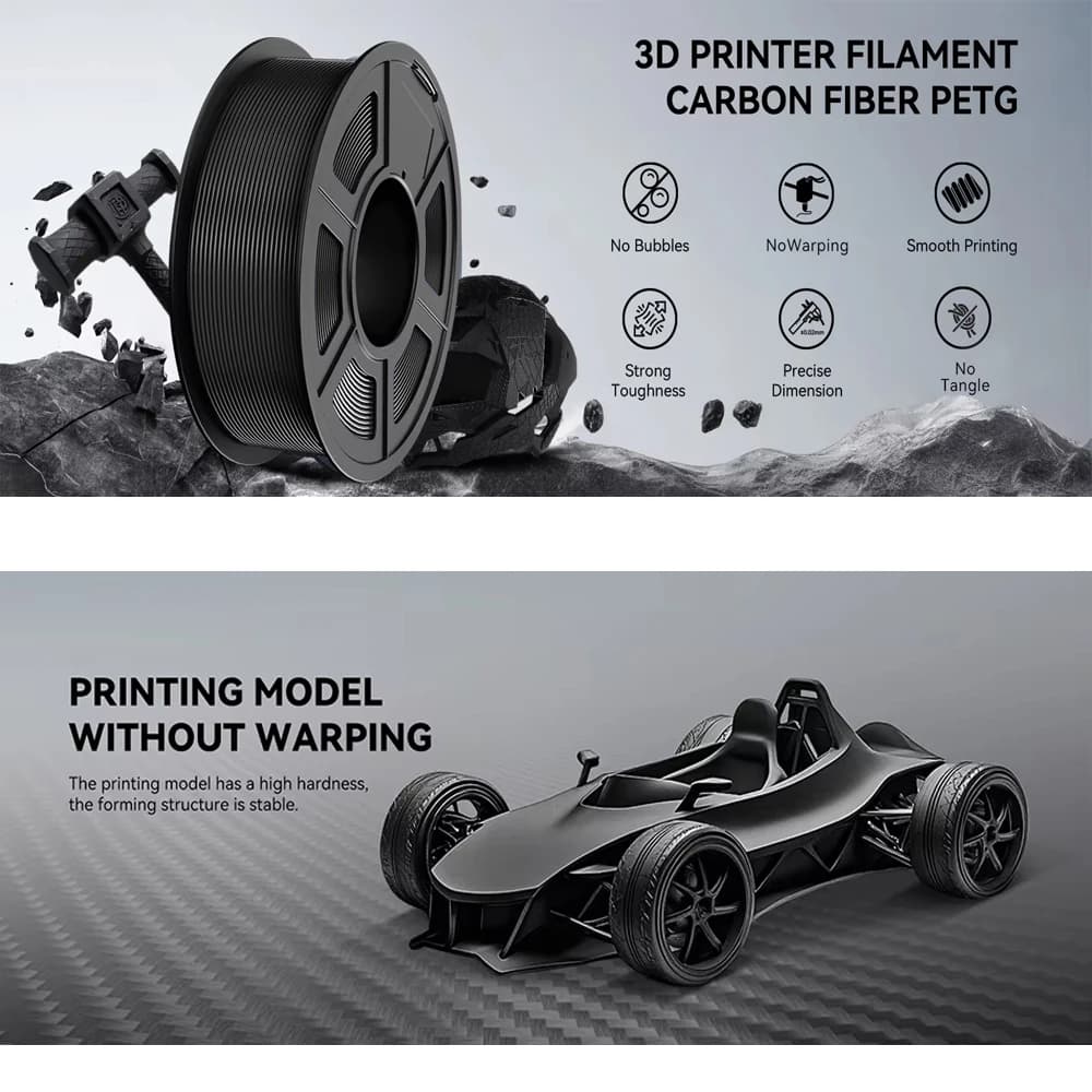 JAYO 5Rolls PETG-CF/PLA-CF 3D Printer Filament 1.75mm PLA/PETG Carbon Fiber Filament High Impact Strength 3D Printing Materials