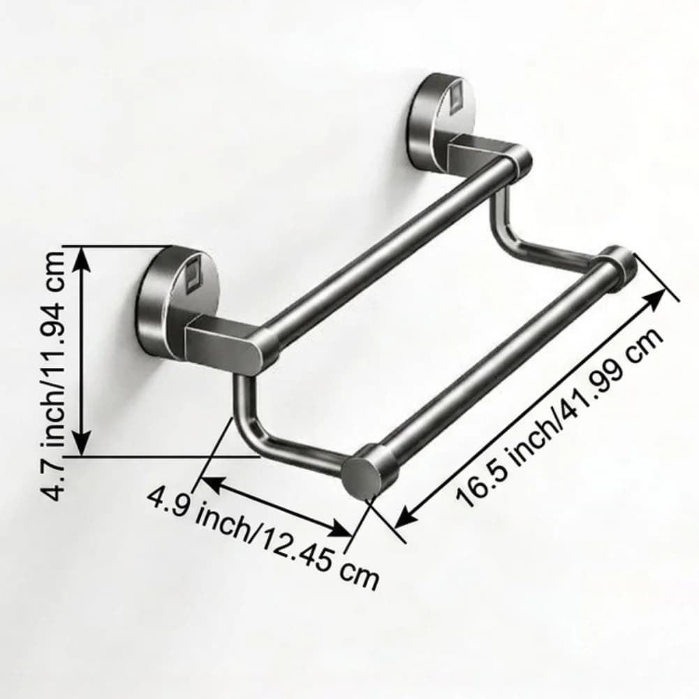 Double Towel Bar for Bathroom Kitchen Balcony Wall Mounted Suction Cup Towel Rack in Gunmetal Gray 42x12x12.5cm Aluminum Alloy