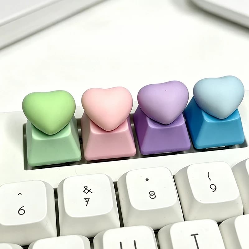 Keycap personalizzati fai-da-te a forma di cuore con asse incrociato R4 per tastiere meccaniche da gaming in rosa, viola e verde