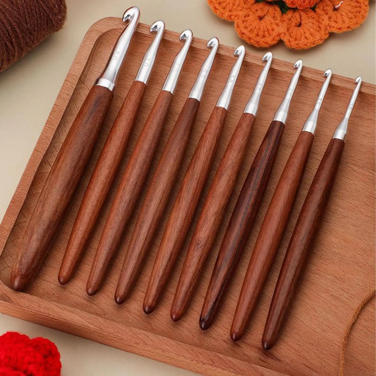 3-7mm Manico in legno massello Aghi per maglieria all'uncinetto Ganci Multi formato Accessori per cucire Lana Uncinetto Tessuto di pizzo Ago artigianale