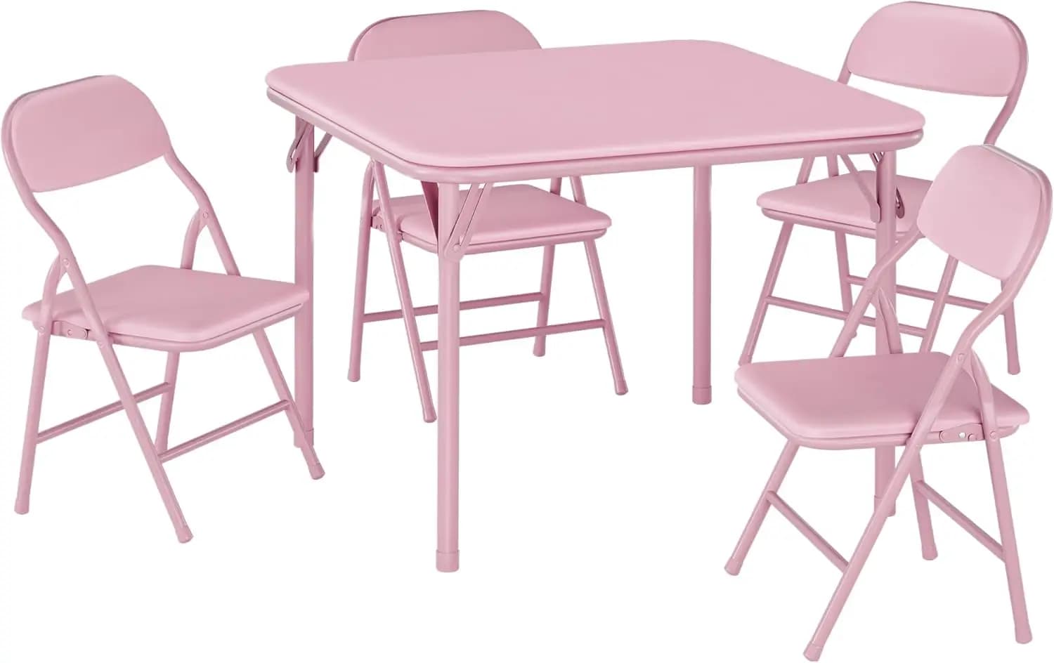 Garvee Space-Saving Foldable Kids Table and Chair Set with Metal Frame, 5-Piece Set with Padded PU Cushion, Soft & Safe, Perfect for Bedroom, Playroom & Preschool, Pink