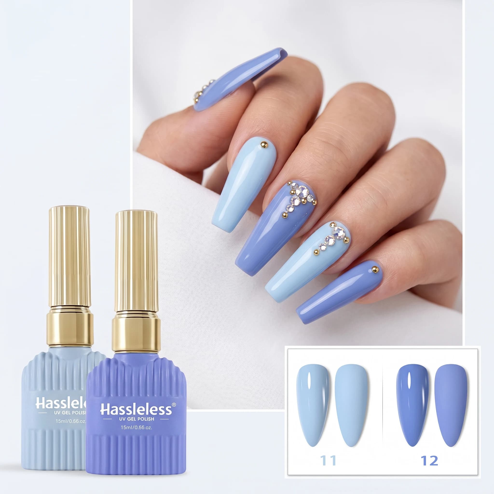 Set di 2 Smalti Gel Blu Senza Problemi, 15ml, Semipermanenti Rimovibili UV LED, Strumenti per Nail Art, Kit Fai-da-Te per Design Unghie