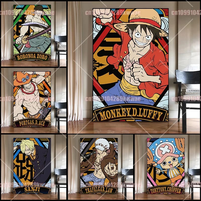 Anime One Piece HD Poster National Trend Splash Ink Graffiti Style Living Room Bedroom Entrance Cafe Wall Art Decoration