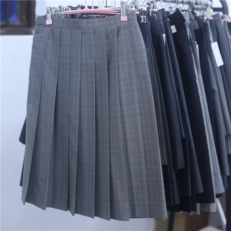 Gonna Lunga Stile Giapponese JK a Pieghe Quadrettate con Motivo Scuro, Versatile per Studentesse, Primavera Autunno Inverno