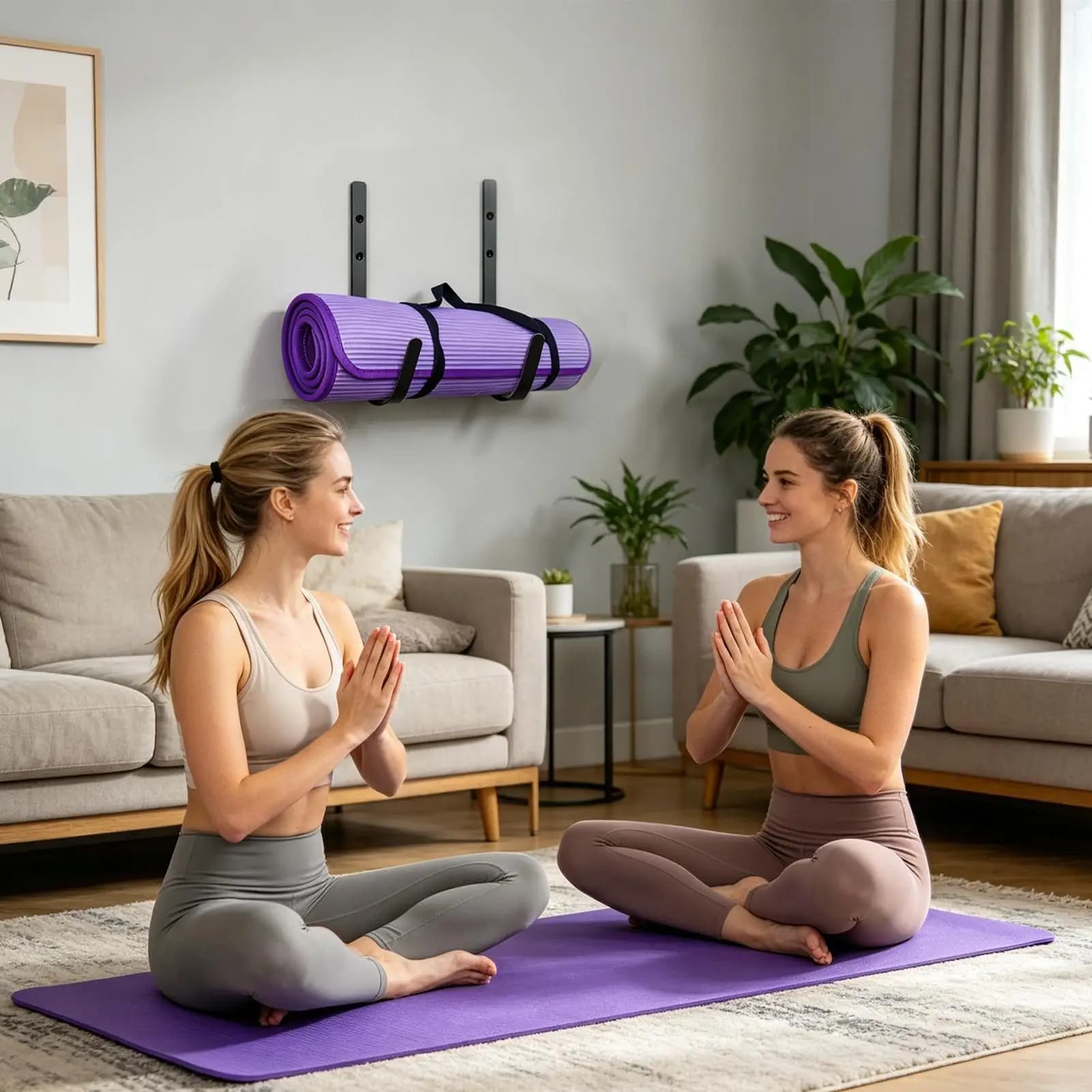 Yoga Mat Wall Mount Foam Roller Organizer Hook Curved Design Yoga Mat Storage Rack for Room Garage Studio Fitness Pilates