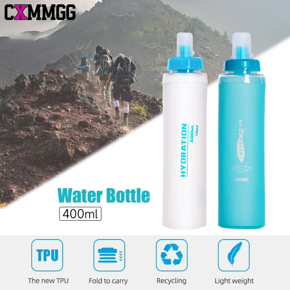 1PCS 400ml TPU Soft Flask Water Bottle Hydration Pack BPA-Free Running Flask for Hydration Pack, for Running Hiking Cycling Cli