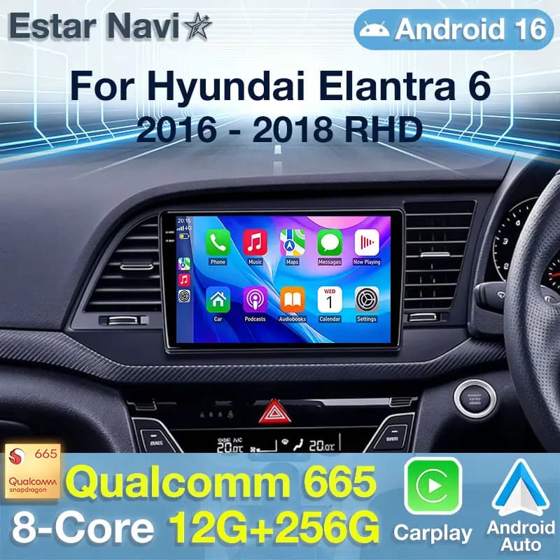 Autoradio Android 16 per Hyundai Elantra 6 2016 2017 2018 - 2020 con guida a destra, sistema multimediale stereo, Carplay Auto