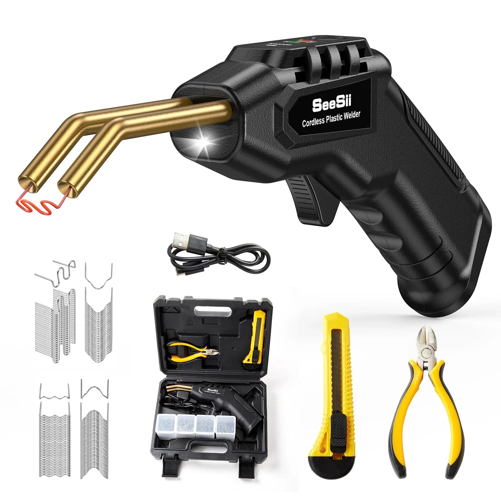 40W Saldatrici di Plastica Kit Cucitrice A Caldo Saldatore di Plastica Pistola di Calore 4.0Ah Saldatore Graffette Saldatura Elettrica Strumento di Riparazione Paraurti Auto