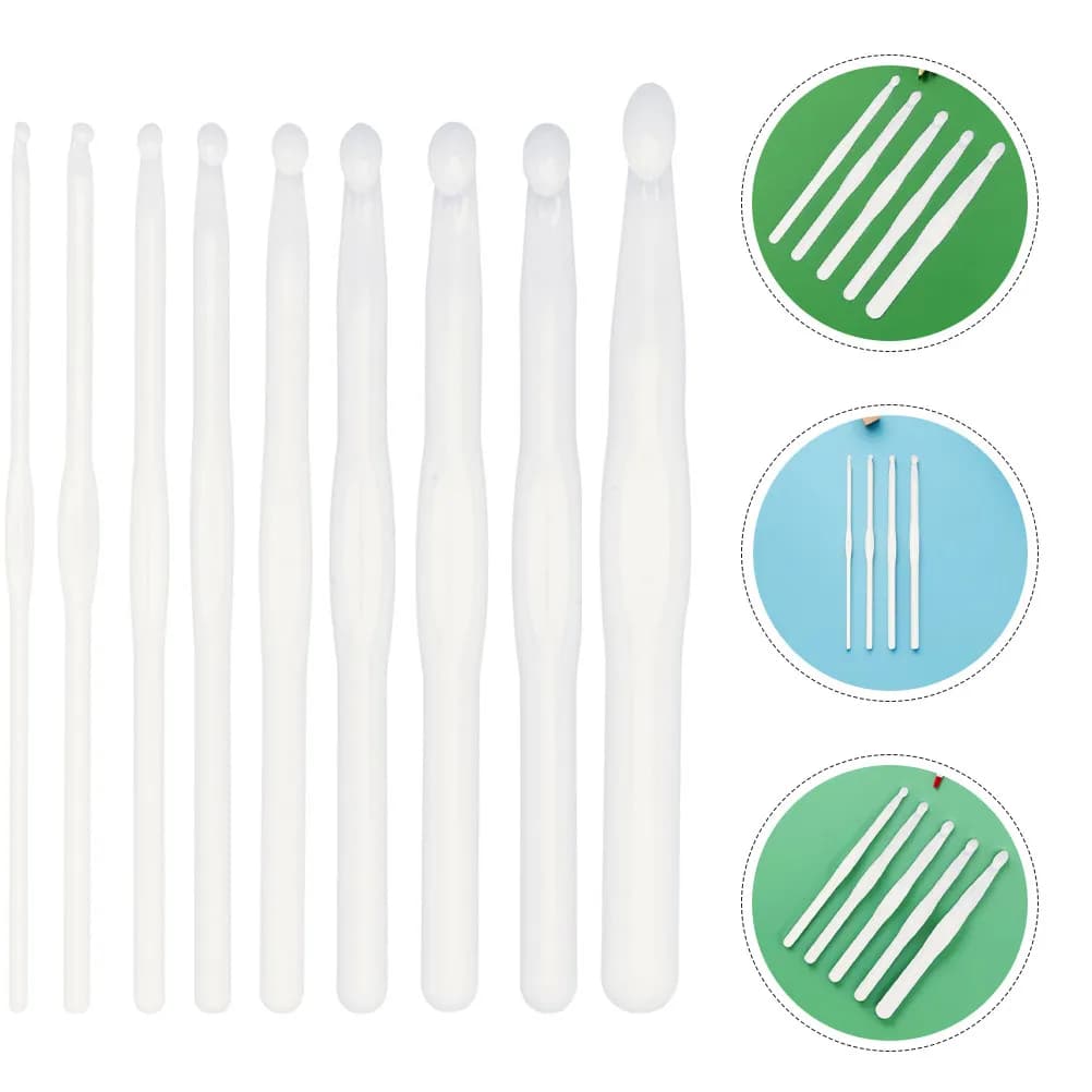 Set di 9 Eleganti Uncinetti in Plastica Bianca di Varie Dimensioni per Lavori di Pizzo Intricati, Progetti Fai-da-Te, Lavoro a Maglia e Uncinetto