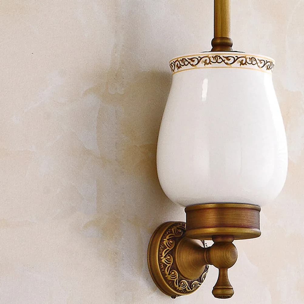 Set Spazzola WC Vintage in Rame da Parete con Manico Lungo e Controllo Odori per Casa e Hotel