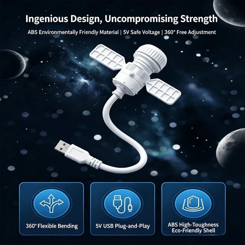 USB Night Light Projector, Planet Moon and Space Pattern Lamp for Bedroom Desk Dorm Decor, ABS Body, 3.7V 3W White Indoor M4YD
