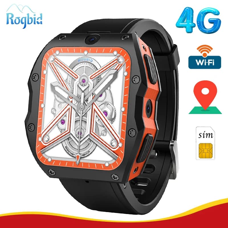 Smartwatch Android 4G Rogbid Model X per Uomo, 4G LTE, Doppia Fotocamera 5.0MP e 13.0MP, 4GB RAM, 128GB ROM, Quad Core, WIFI, GPS