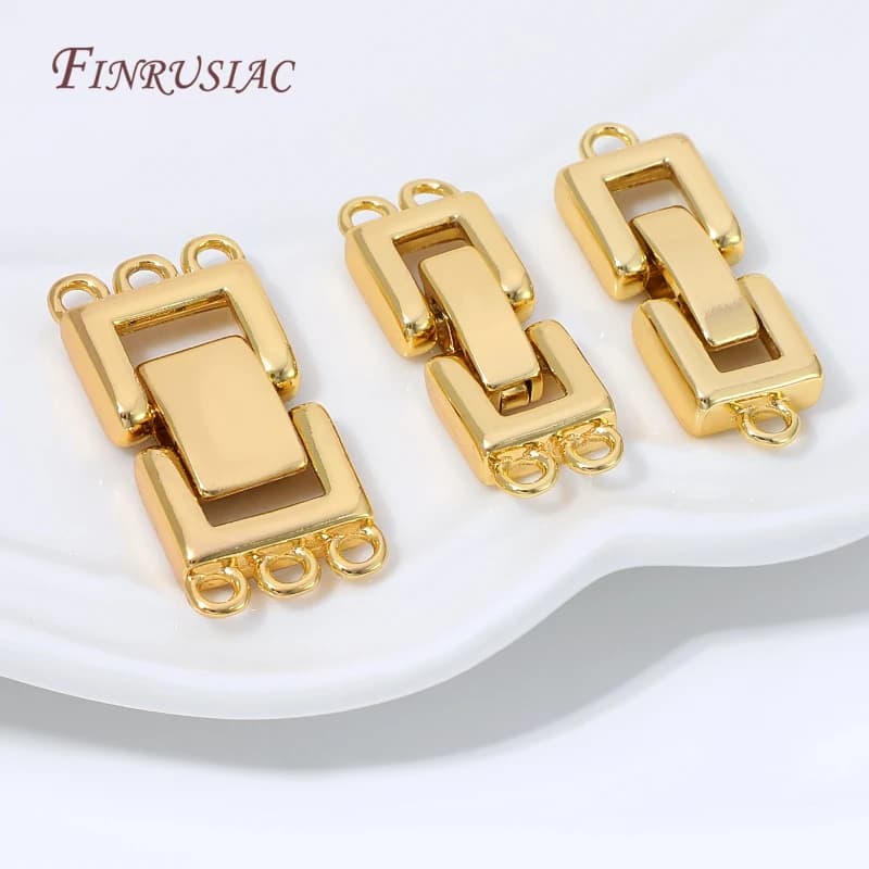 18K Gold Plated Multi Strands Clasp Connector Rectangle Layered Pearl Bracelet Clasp Multi Loops DIY Jewelry Making Accessories
