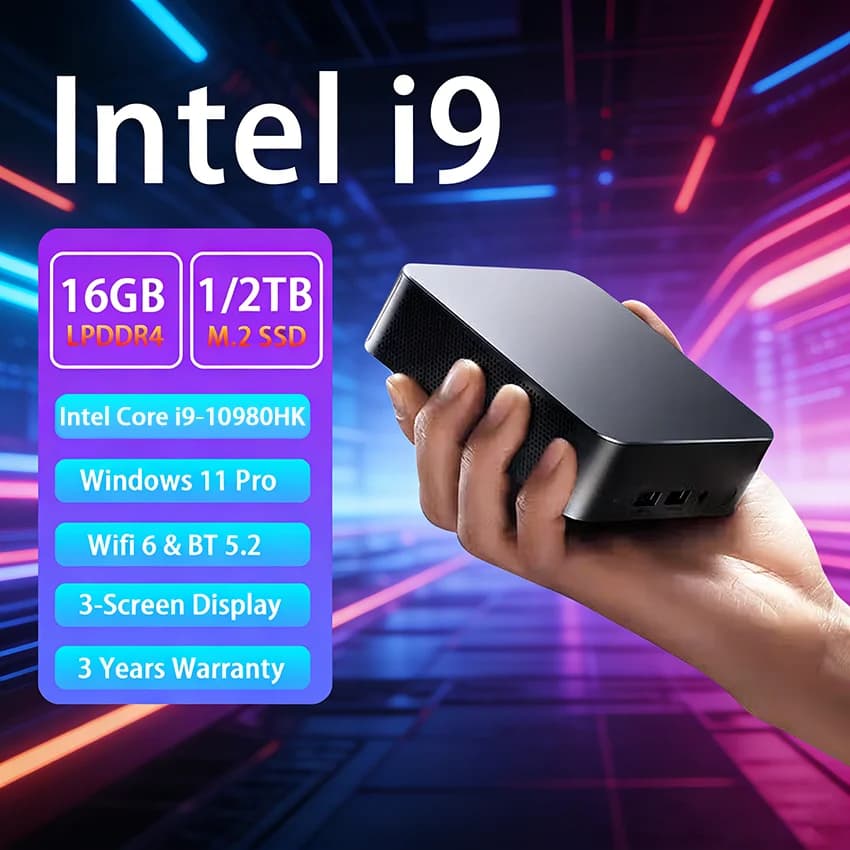 Nuovo Arrivo 2026: Mini Computer Intel Core i9 8950HK, Windows 11, 16GB DDR4, SSD da 512GB/1TB, Ethernet 1000M, PC Desktop Gaming, Mini PC