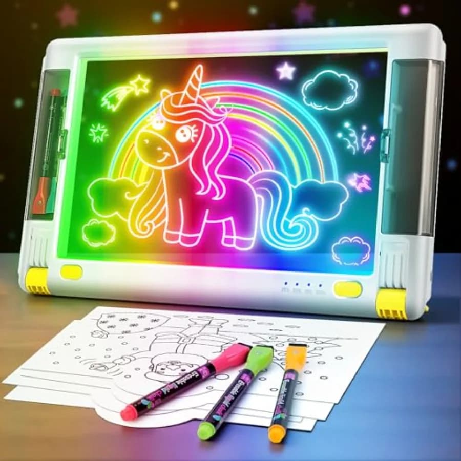 Tavoletta da Disegno LED Ricaricabile 15 Pollici con 9 Modalità di Luce Colorata, Tavoletta Luminosa per Arte Neon, Pad per Tracciare e Disegnare, Regalo Giocattolo