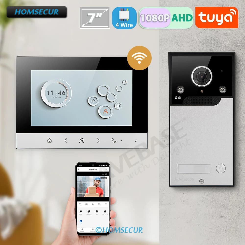 Telecamera per campanello da incasso HD con schermo LCD IPS da 7" Tuya Smart APP a 4 fili IP65 120 ° Registrazione citofono videocitofono con angolo di visione