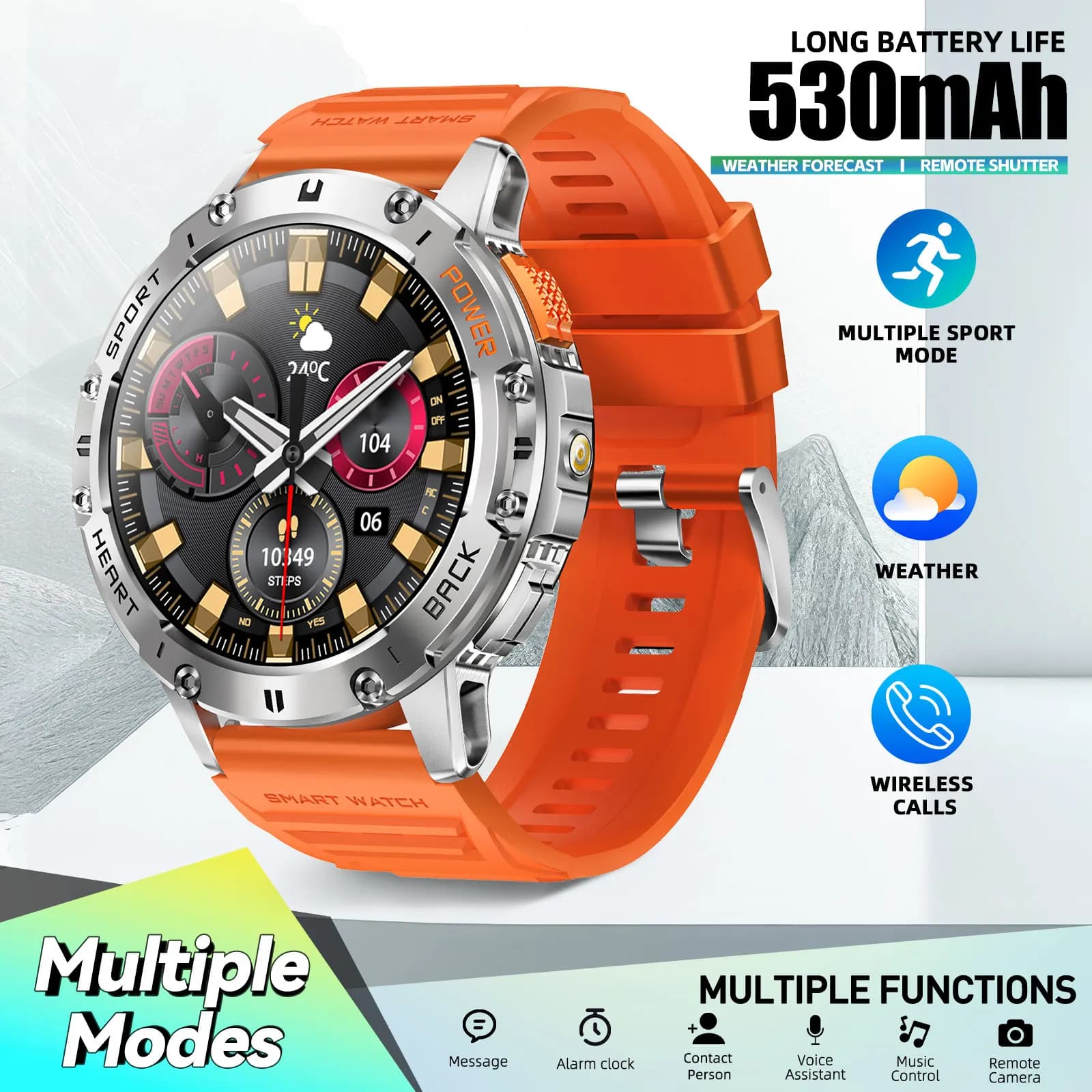 LaNikar Nuovo robusto orologio intelligente da uomo con chiamate/ricezione wireless BLE5.1Activity fitness tracker integrato per oltre 100 sport