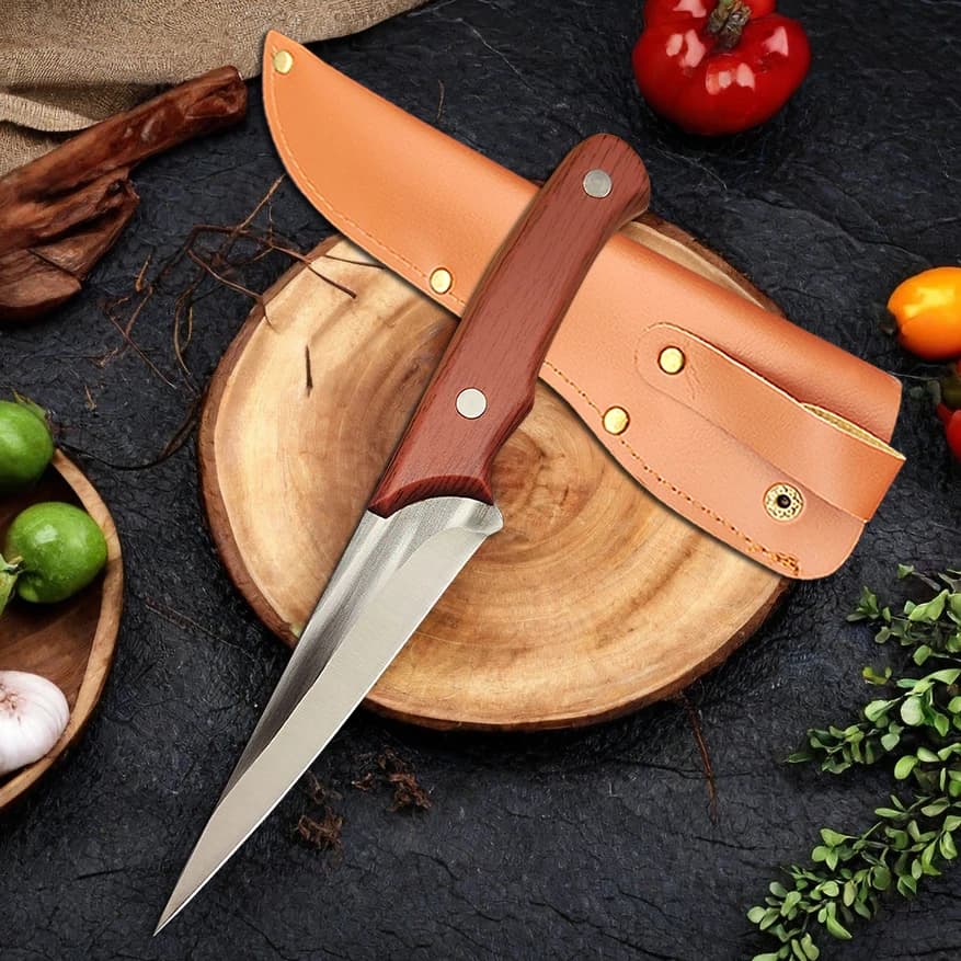 Coltello da Disosso in Acciaio Inossidabile Forgiato, Coltello da Cucina, Coltello da Macellaio, Coltello da Pesce, Coltello per Frutta con Fodero