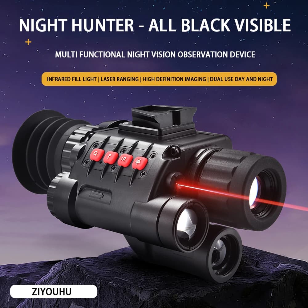 Dispositivo di Visione Notturna ZIYOUHU NVG-08 Montato su Casco, Zoom 8x, Visore Tattico HD a Infrarossi con Telemetro, Monocolo per Visione Notturna