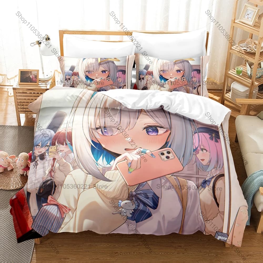 Cool Amane Kanata Blue Hair Wing Angel Anime Print Duvet Cover + 2 Pillowcases Soft Pastel Microfiber Bedroom Decor