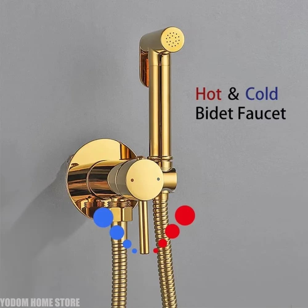 Pistola spray per WC a incasso con attacco femmina, per bidet, con regolazione acqua calda e fredda, accessorio per WC, pistola spray per bagno con funzione booster