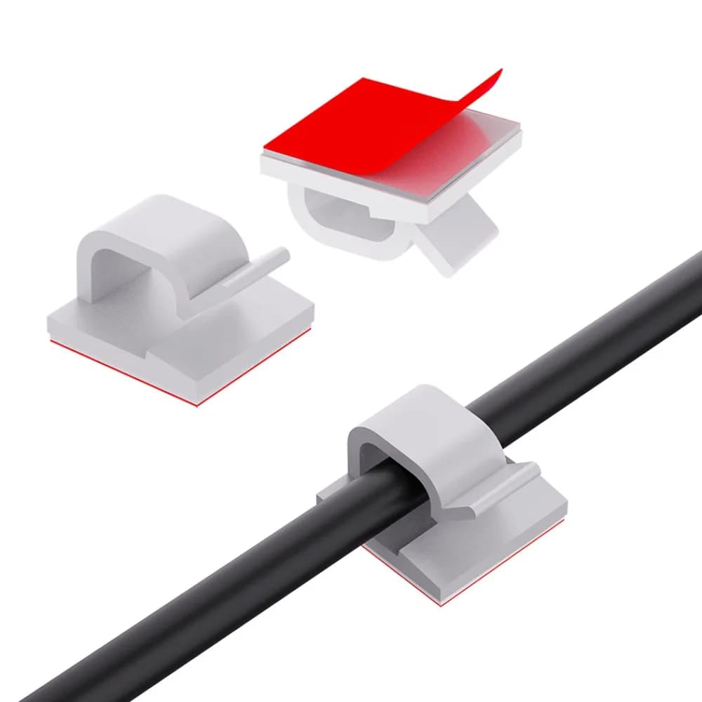 R Shape Transparent Plastic Cable Clip Wire Holder Cord Organizer Self Adhesive Cable Management Clamp for Desk