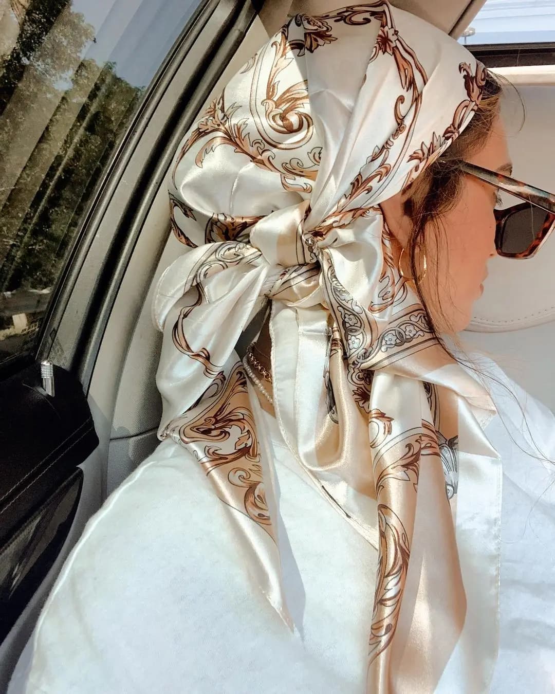 Square Satin Scarf Woman Hijab Muslim Elegant 2025 Print Silk Neck Handkerchief Swivel Wrap Hair Band Handle Hair Accessories Bandana