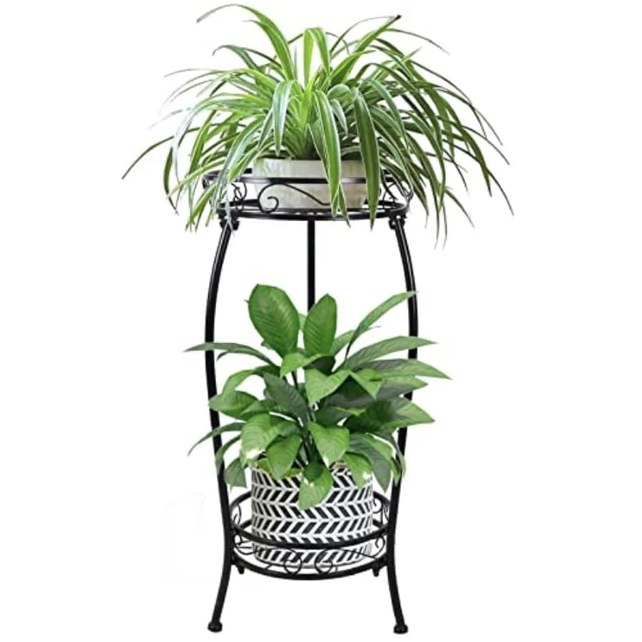 Supporto per Piante da Interno ed Esterno a 2 Livelli, 63,5 cm di Altezza, Porta Vasi in Metallo, Resistente, Antiruggine, in Ferro, Multiplo