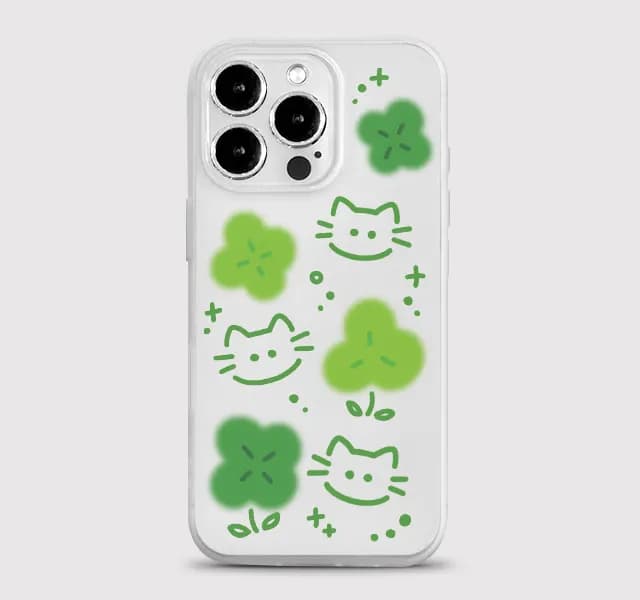 INS Four Leaf Clover Cat Phone Case For Samsung S26 S25 S24 S23 S22 S21 S20 FE Note20 Note10 Plus Ultra Lite Edge 5G Soft Cover