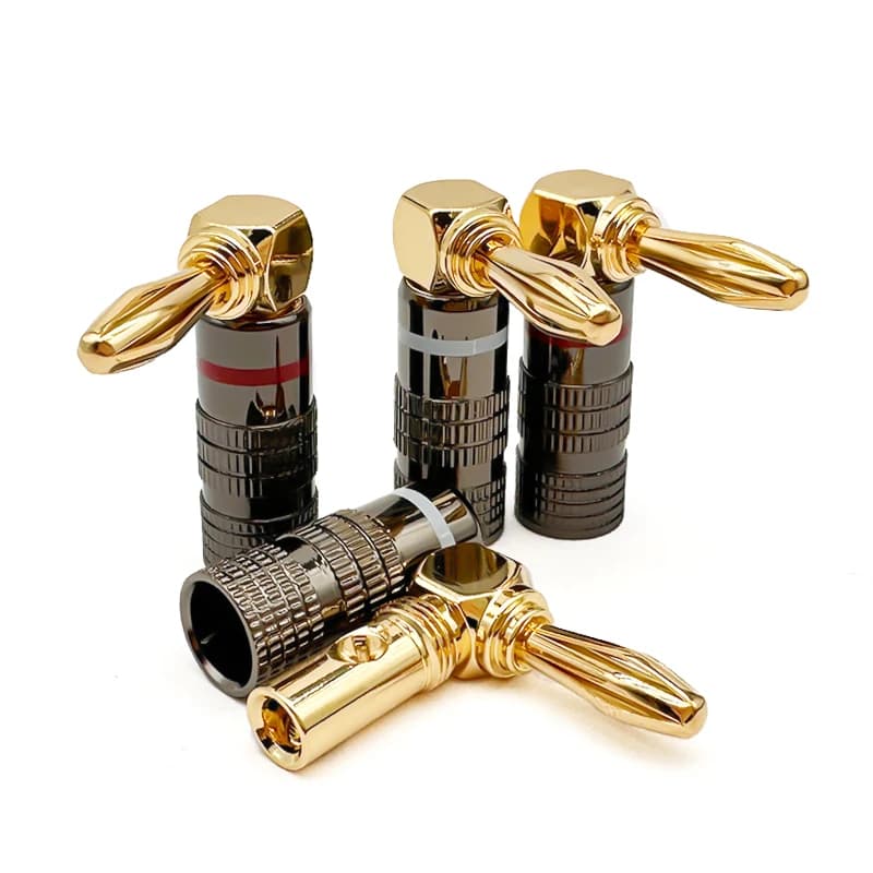 12 Pz 90 Gradi Spine A Banana 24K Placcato Oro Ad Angolo Retto 4mm Jack Spina Video Audio Adattatore Altoparlante Amplificatore Cavo connettore