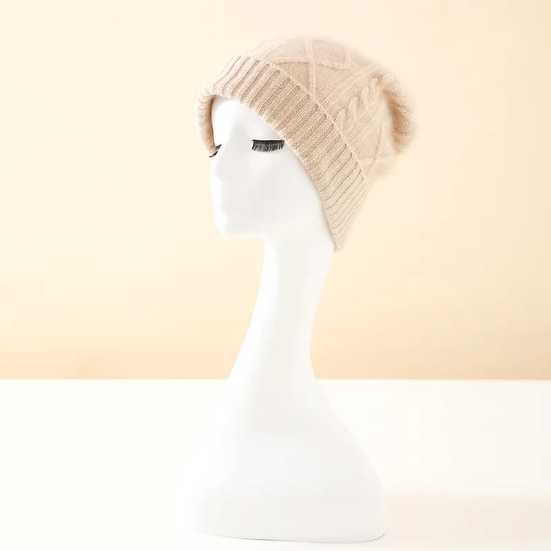 DjzDsm Women Hat Winter New 100% Cashmere Knitted Headgears Soft Warm Hats Lady Fashion Casual Thicken Beanie Quality Cap