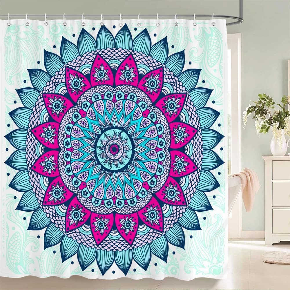 Tende da bagno con tenda da doccia con motivo mandala con stampa 3D con 12 ganci Schermo decorativo per vasca da bagno in tessuto impermeabile Boho indiano