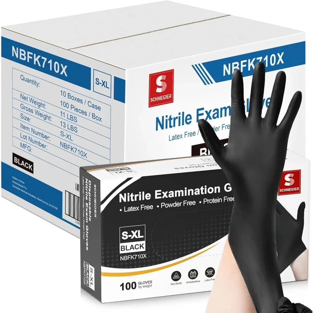 Guanti Monouso in Nitrile Nero 4 Mil Senza Lattice e Senza Polvere per Uso Alimentare, Cucina e Pulizia