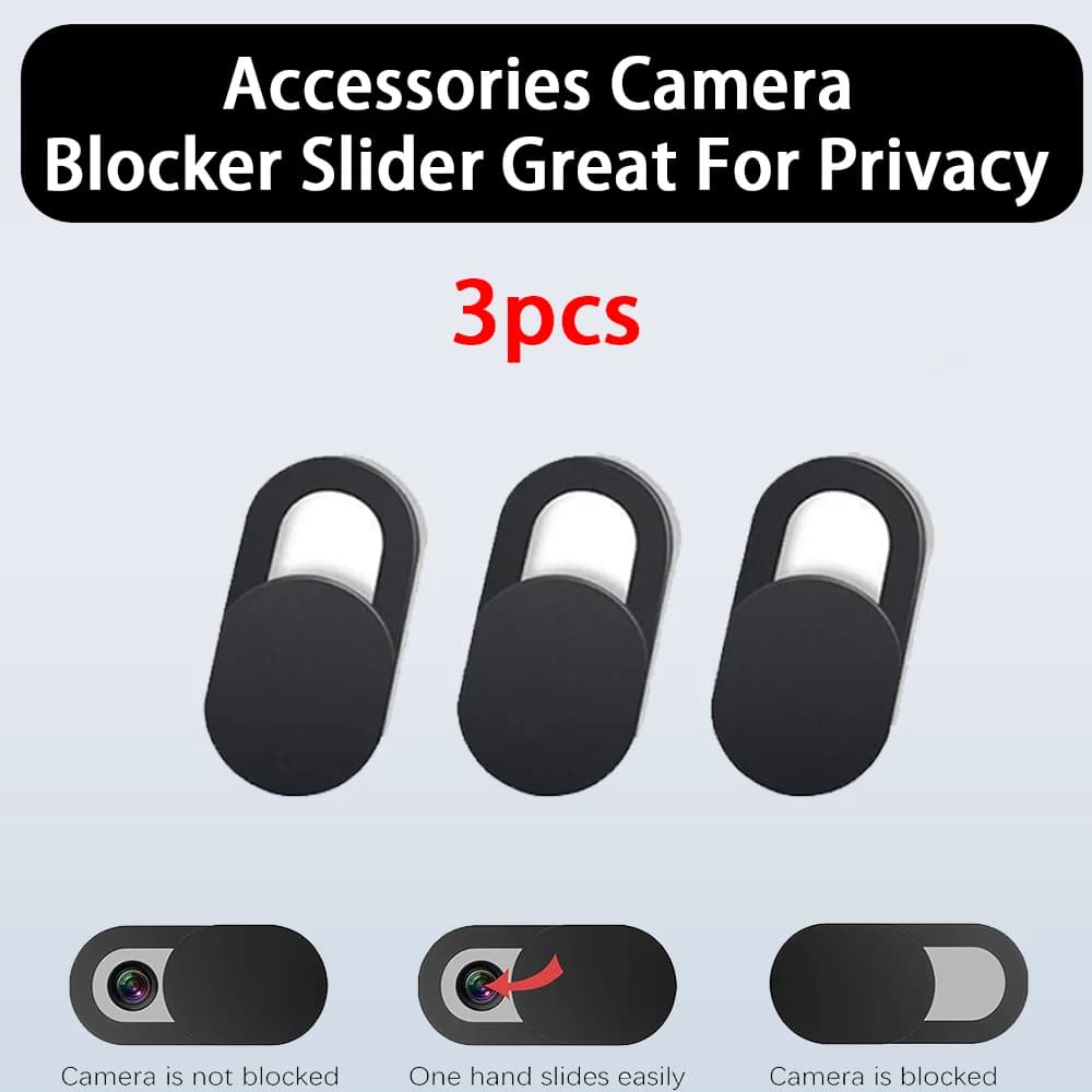 Black Plastic Webcam Covers, 3 Pieces, Anti-Hacker Privacy Protection, Smartphone Cover, Laptop and Desktop Cameras