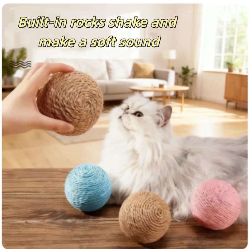 Interactive Sisal Cat Scratching Ball Toy For Kitten Teeth Cleaning Anti Bite Cat Ball Sounding Toy Pet Supplies