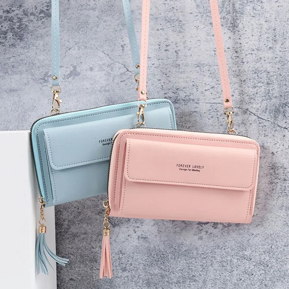 Borsa da donna con tracolla Portafoglio lungo multifunzione Borse con nappa alla moda Porta carte Borsa da donna piccola a tracolla per cellulare