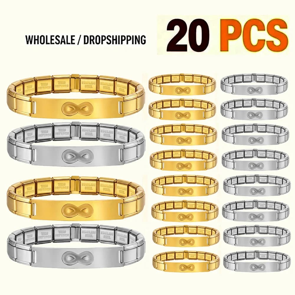 Wholesale 20Pcs/Lot Stainless Steel Italian Charm Bracelets Infinity Modular Expandable Bangles Trendy Women Jewelry Gift Bulk