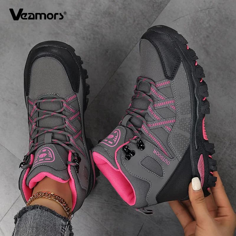 High Top Hiking Boots Women Wear Resistant Outdoor Sneakers Breathable Non-slip Ankle Boots for Camping Trekking Walking