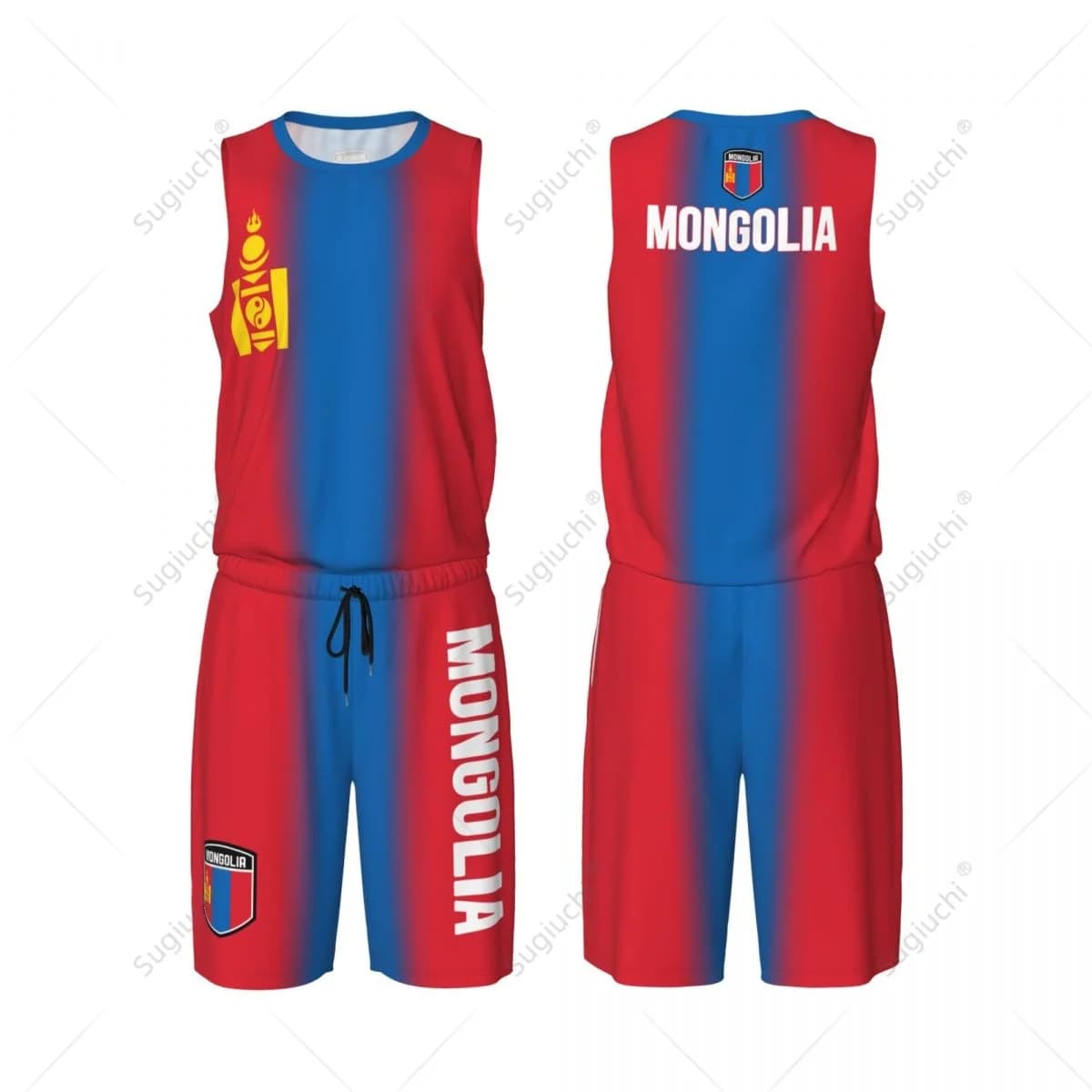 Men Mongolia Flag Basketball Jersey Set Mesh Shirt & Pants Sleeveless Exclusive Team-up Custom Name Nunber Unisex