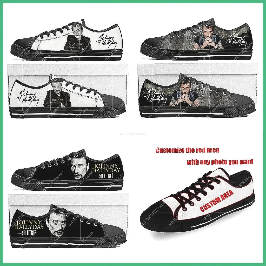 Johnny Hallyday Rock Singer Sneakers basse personalizzate in tela per uomo e donna, scarpe casual da coppia