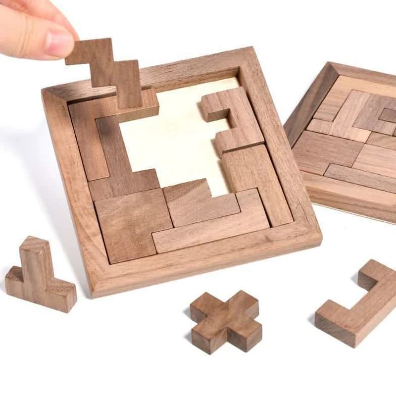 Blocchi russi in legno Puzzle Rompicapo Tangram Jigsaw Divertimento sfida Forma geometrica Giocattoli educativi cognitivi per bambini