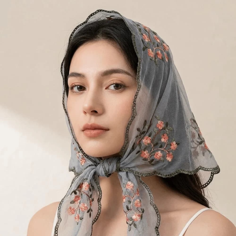 Sciarpa Vintage Stile Etnico con Ricamo in Pizzo Sottile a Fiori di Prugna, Hijab, Foulard, Sciarpa da Viaggio