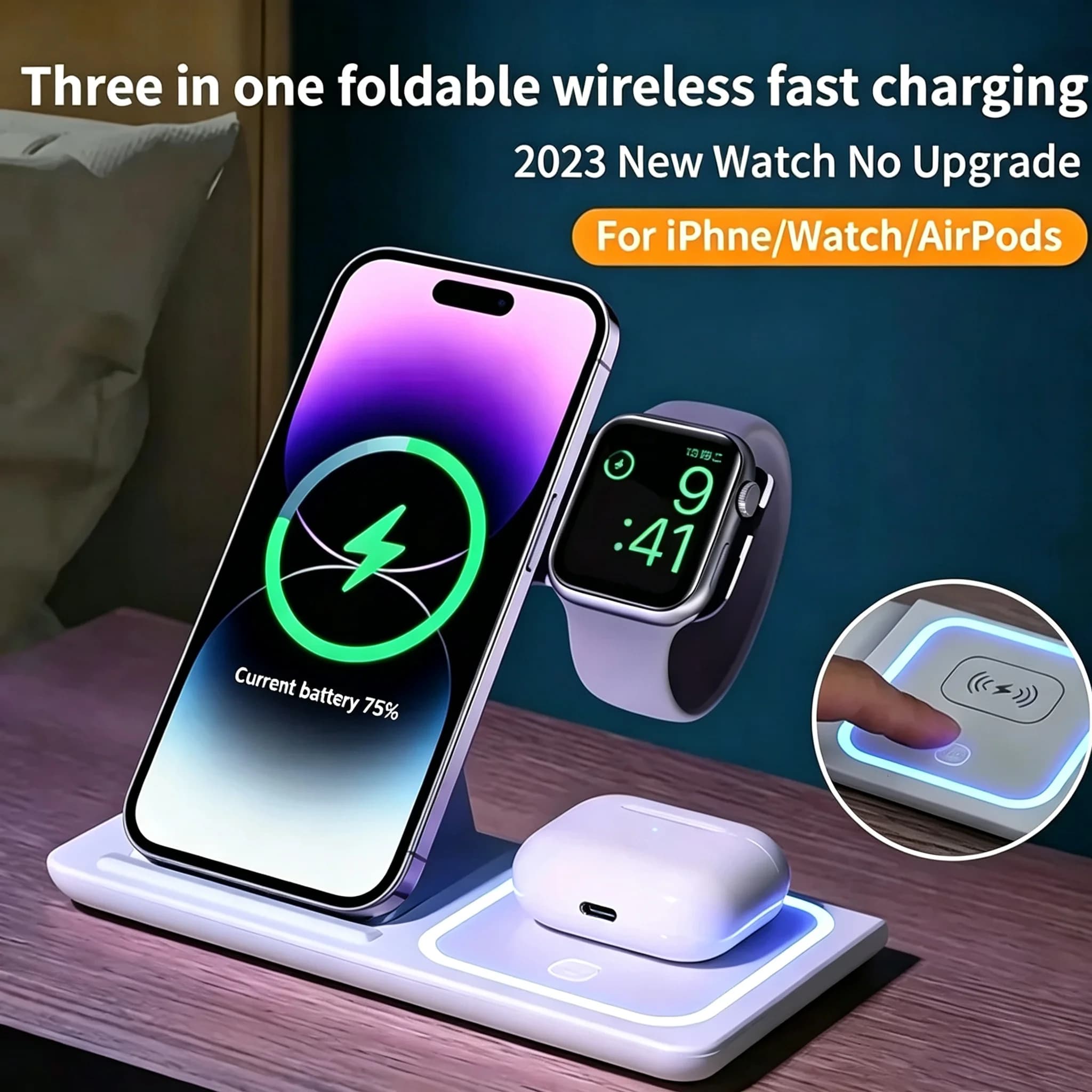 LED 3 in 1 Wireless Charger Station For iPhone 17 16 15 14 13 12 Pro Max Apple Watch 10/9/8/7/6/5 AirPods 3/2 Fast Charging Dock